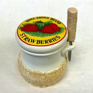 Vintage ceramic jam jar with original jam spreader Japan